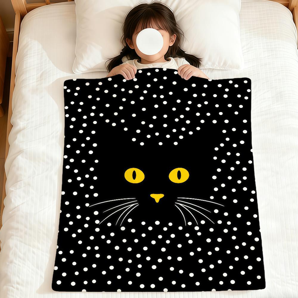 Modern Black Cat Polka Dots Cute Abstract Fashion Soft Warm Plush Blanket Dorm Sofa Living Room Hogar Bedroom Gift Home Flannel