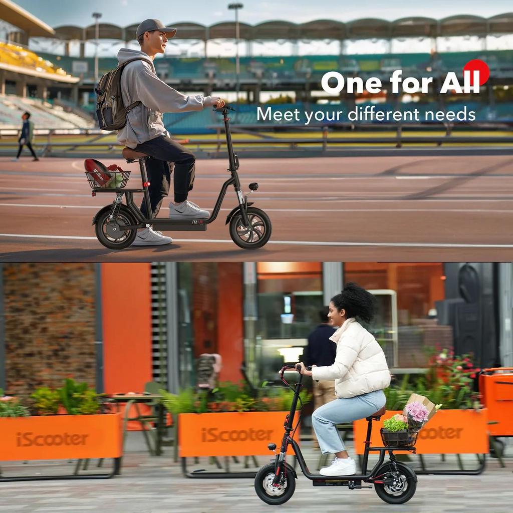 Electric Scooter iScooter i12 500W Motor 36V 7.5AH Full Suspension Top Speed 25Km/h Max Range 35Km Black