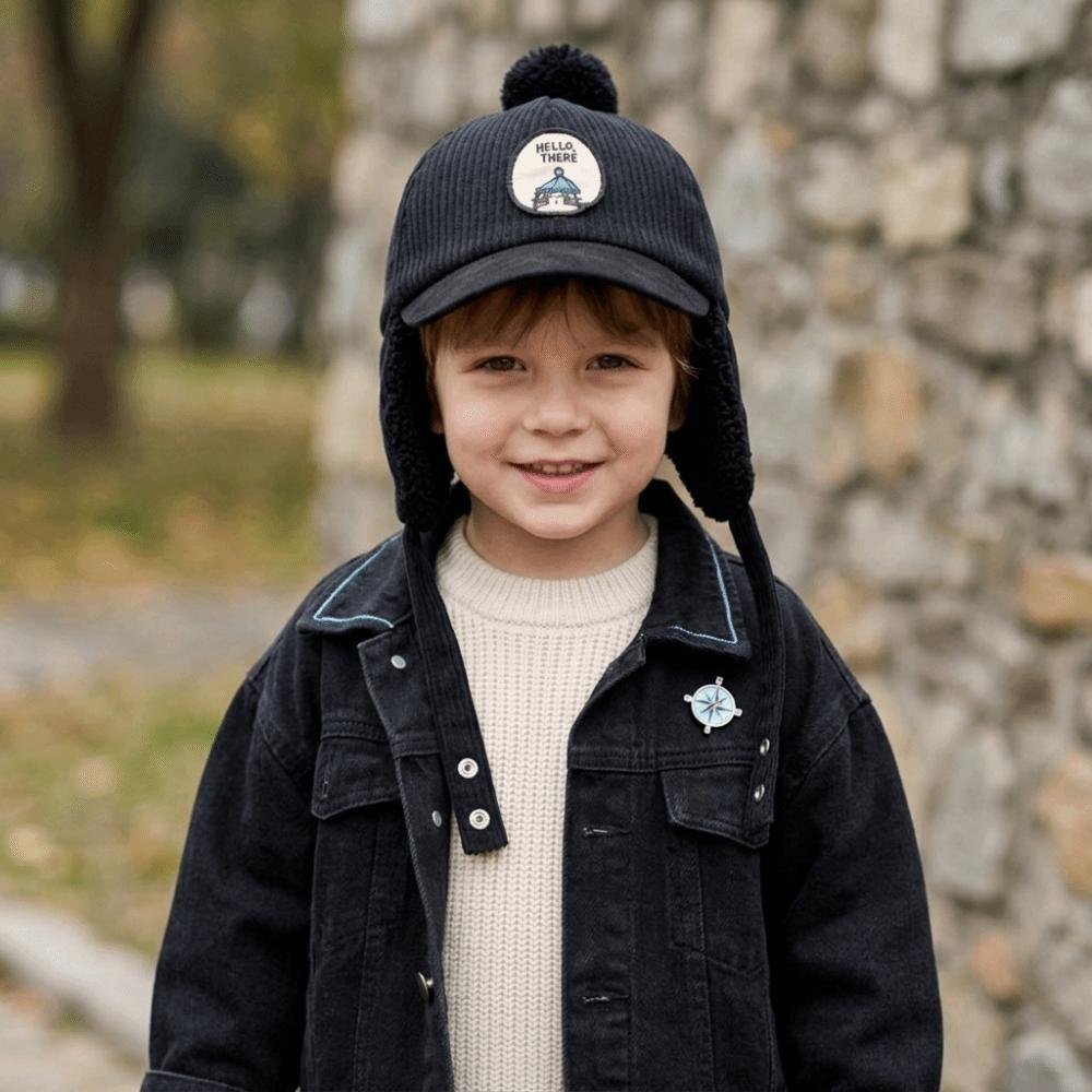 Solid Color Children's Earflap Hat Earflap Toddler Kids Cap New Baby Warm Hat  For Boys And Girls