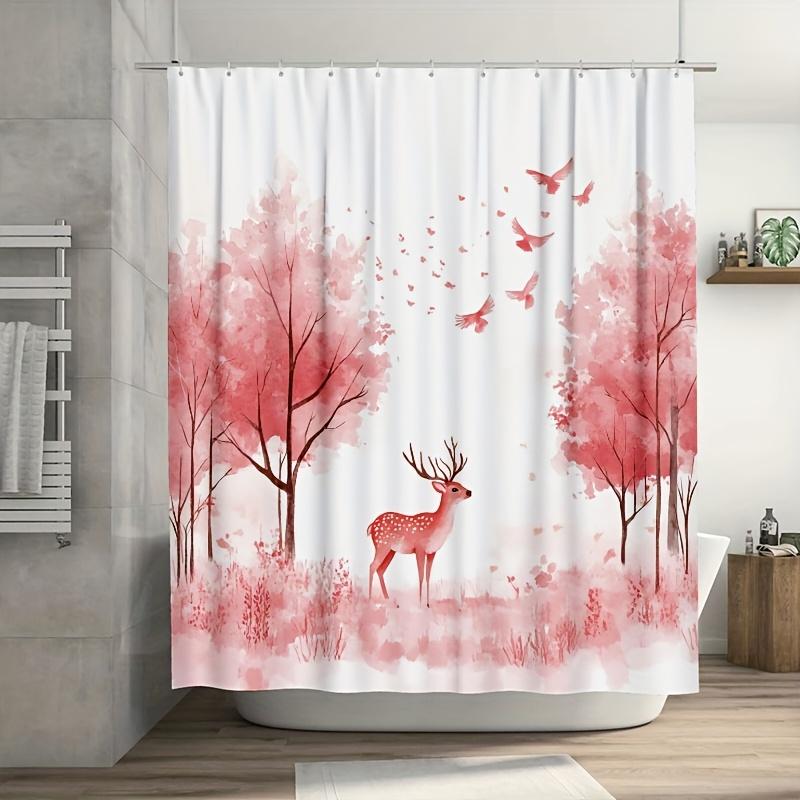 

1pc Adorable Deer in Woods Pink Shower Curtain - Waterproof, 12 Hooks, 71x71 , Bathroom Decor by WWSUGAI330 W90XH180cm