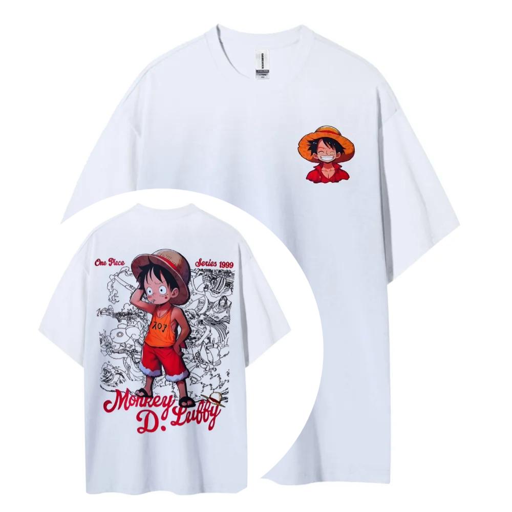 One Piece Animation Derivatives Luffy Printing Top Mens and Womens Summer Fashion Breathable Street Y2K Shortsleeved TShirt