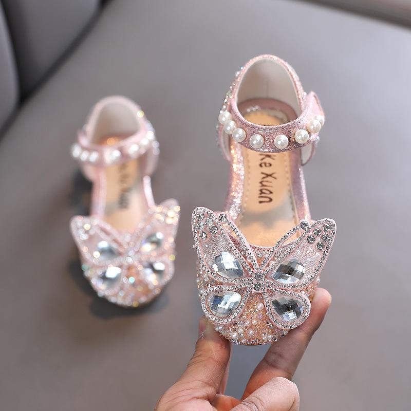 Spring-autumn Korean-style girls' small/medium/large children's dance flat shoes, performance shoes, princess leather shoes with bowknot