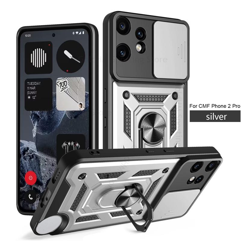 Slide Lens Push Window Heavy Duty Protection Case For Nothing CMF Phone 2 Pro Magnetic Finger Ring Holder Stand Shockproof Cover Nothing Phone 3a Pro