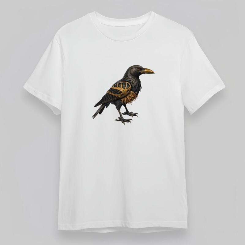 Men's Soft Plus Size Classic T-Shirt Steampunk Raven Graphic 100% Cotton Tee