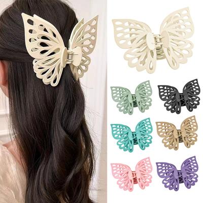 Large Hair Claw with Strong Grip Double-Layered Butterflies Shape Hair Clip Anti-slip Teeth Ponytail Clip Back Head Hair Claw