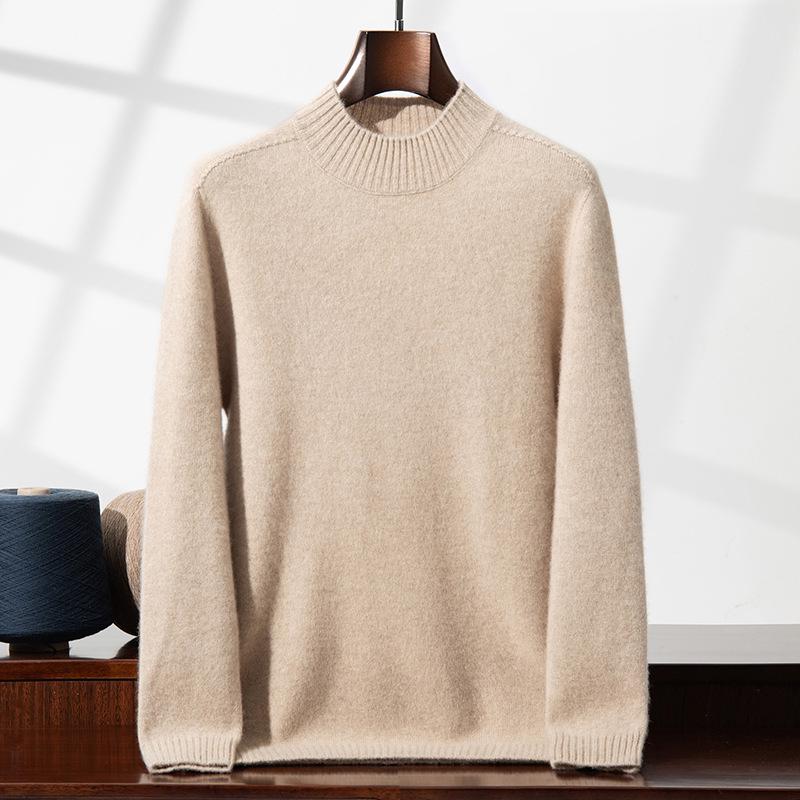 Men's High Neck Thickened Cashmere Sweater: Loose Fit, Plus Size, Warm Knit Base Layer for Autumn/Winter.
