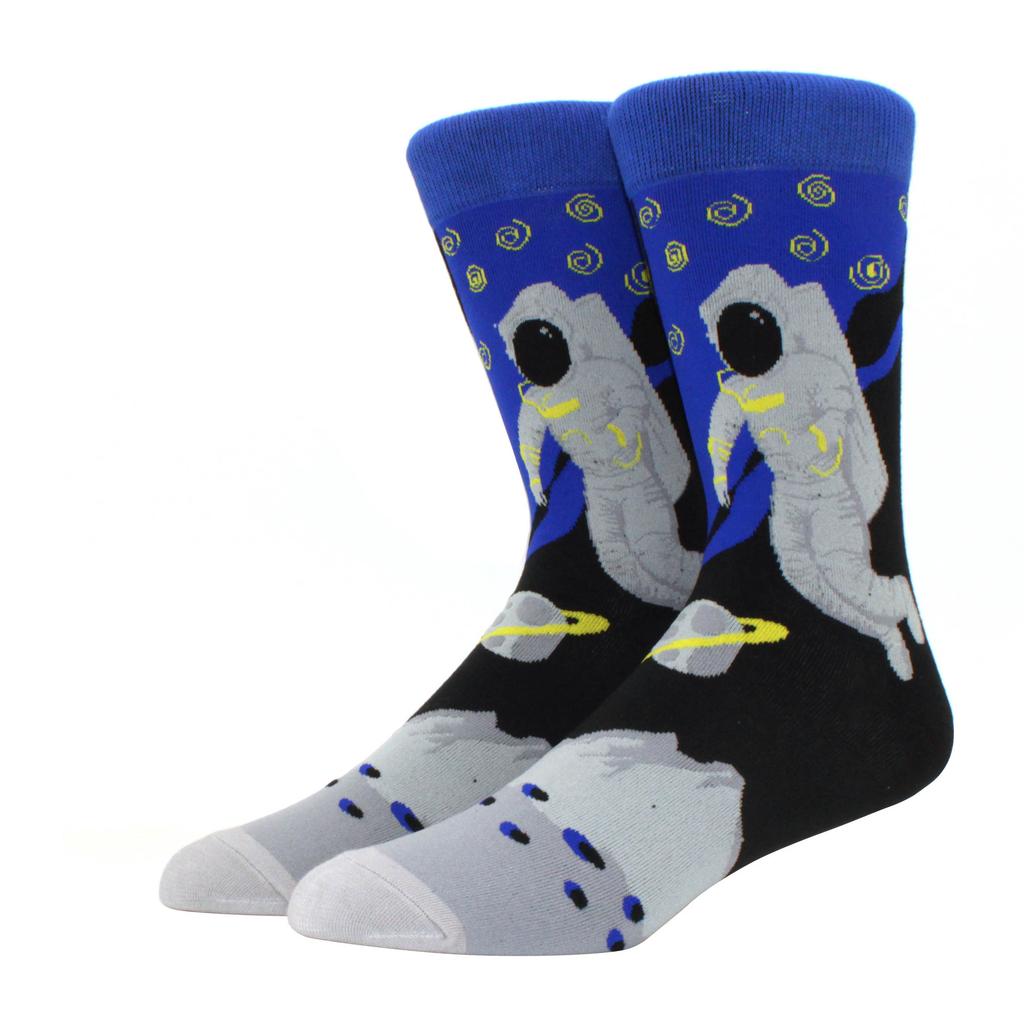 Unisex Malerei Stil Astronaut Mann Socken Baumwolle Harajuku Bunt Vollsocken Damen Weltraum Streetwear 1 Paar Größe 38-46