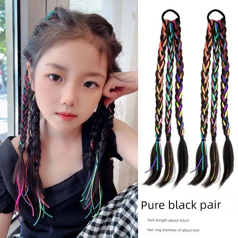 Kids Wig Braid Hair Ring Sweet Cool Boxing Braid Colorful Ropes Girl High Ponytail Twist Braid Rubber Band Headband Hair Accessories