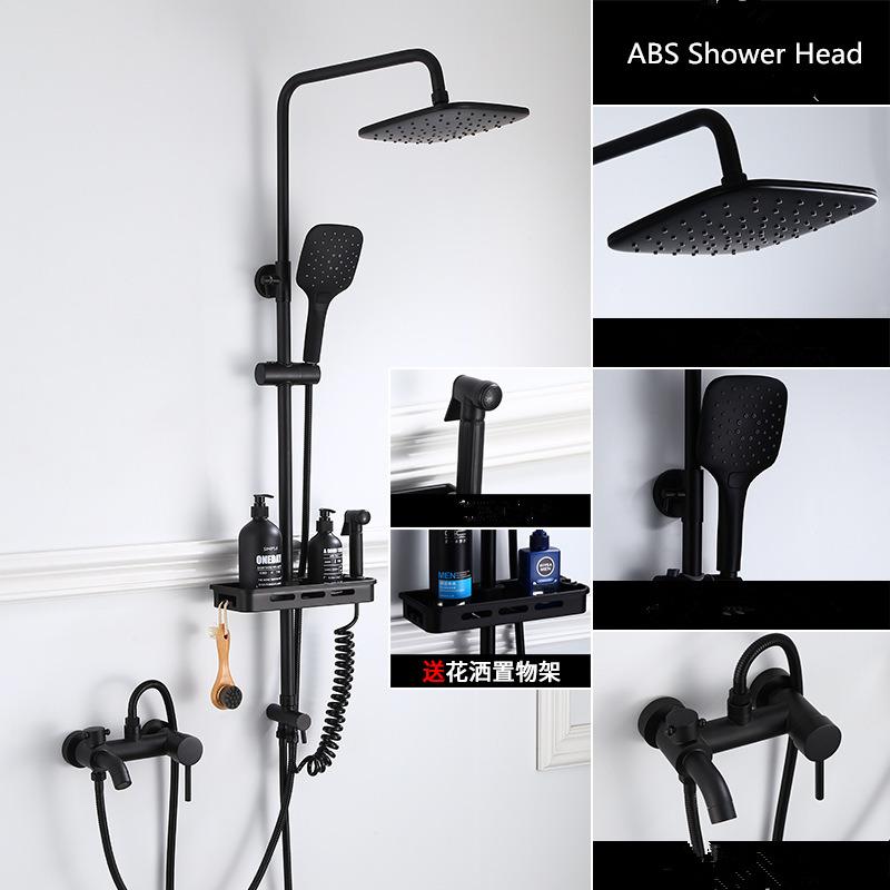 

Набор смесителей для душа с дождевой лейкой и полкой для ванной комнаты, черный смеситель для ванны, латунный смеситель для ванны и душа, набор для ванны