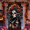 Day of The Dead Door Cover Dia De Los Muertos Boor Banner Backdrop Sugar Skull Rose Altar Mexican Fiesta Party Decorations