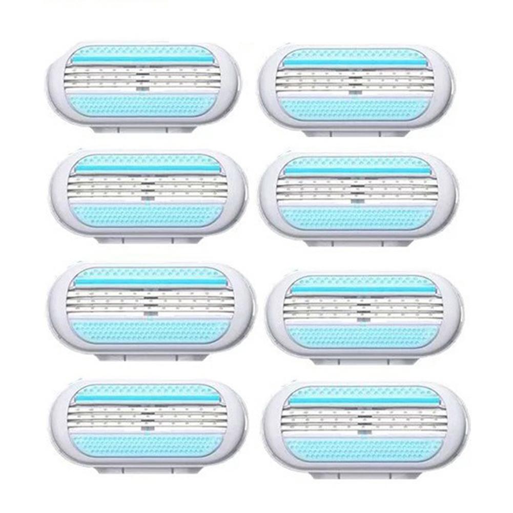 8Pcs Female Safety Razor Blades Beauty Shaving For Women 3 Layer Blade Shaver Razor Blade Replacement Head with 1PCS Holder