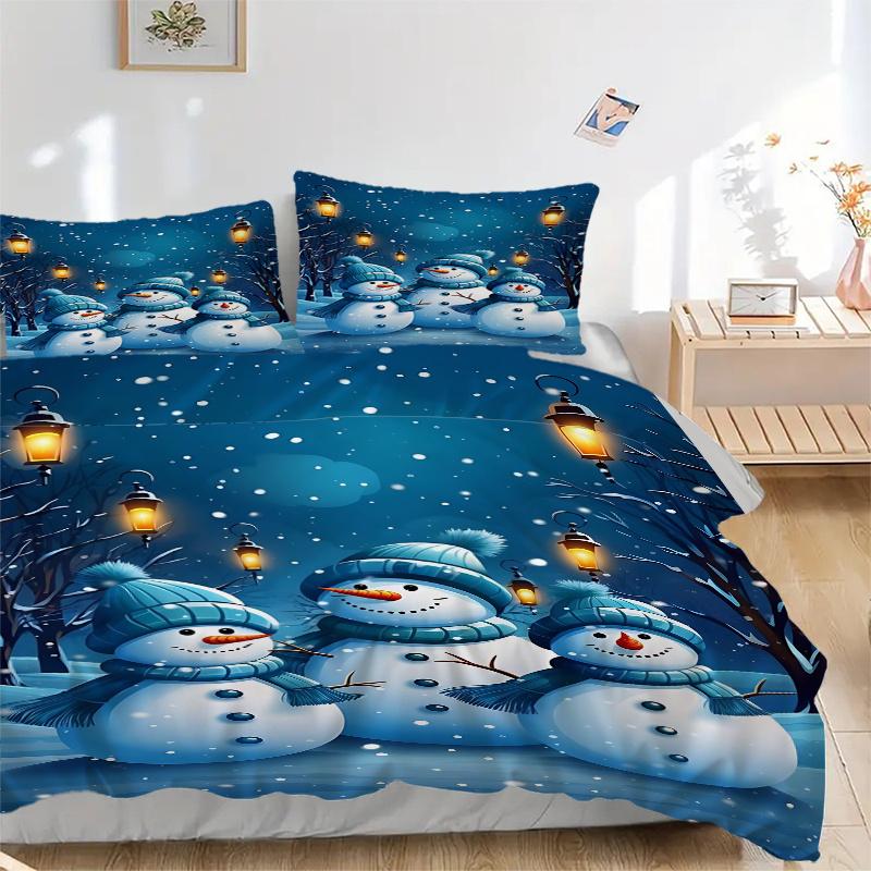 

3pc Christmas Snowmen Family Winter Wonderland Bedding Set-Festive Decoration for Bedroom,Guest Room,Living Room 1125a 135x200cm