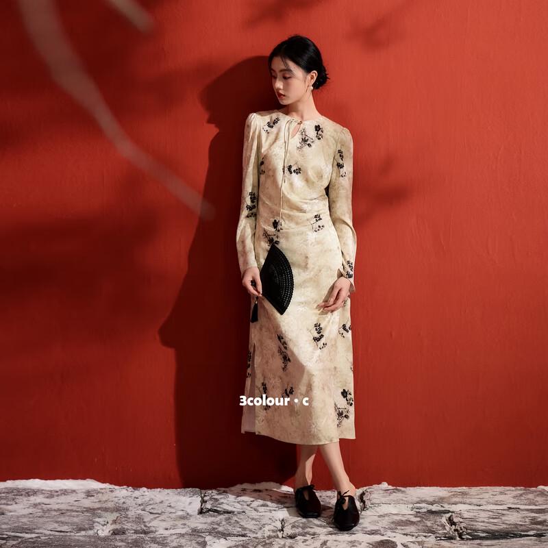 

Sancai 2025 Autumn Floral A-Line Long Sleeve Dress S 155/80A