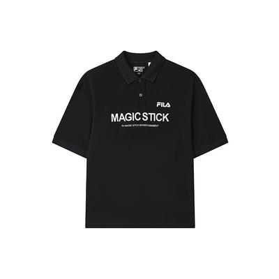 X MAGIC STICK Collaboration Letter Print Casual Short Sleeve Polo Shirt Men Polo Shirts Black F11M329105FBK