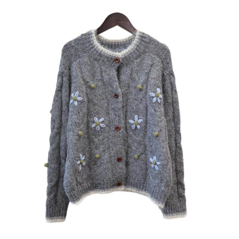 Autumn and winter new loose lazy wind knitted cardigan embroidery design gentle wind sweater jacket women