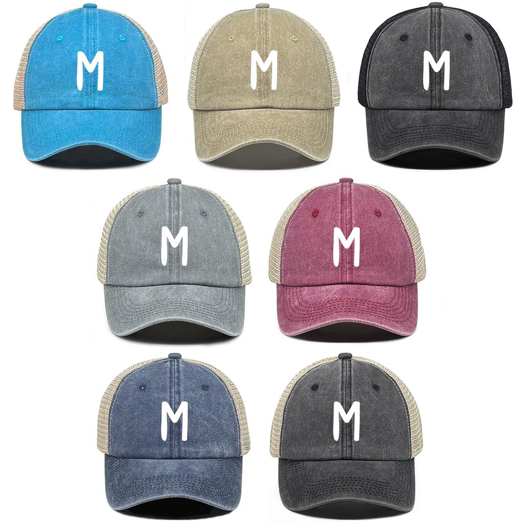 Unisex Mesh Cap WordArt A to Z Breathable Adjustable Baseball Hat Woman's Cap Cozy Snapback Trucker Hat Ideal Choice For Camping