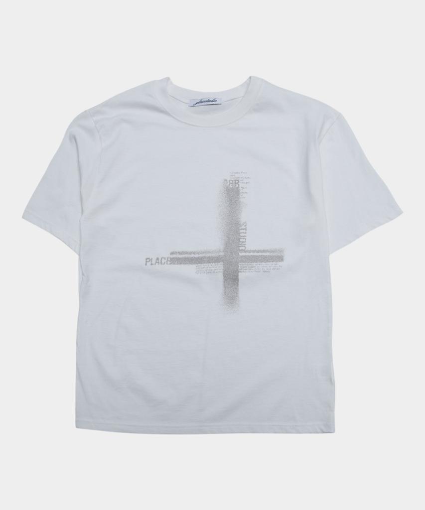 PLACESTUDIOMAN Round Neck Oversized Casual Short Sleeve T-Shirt With Cross Lettering Graphic Point _3 Colors