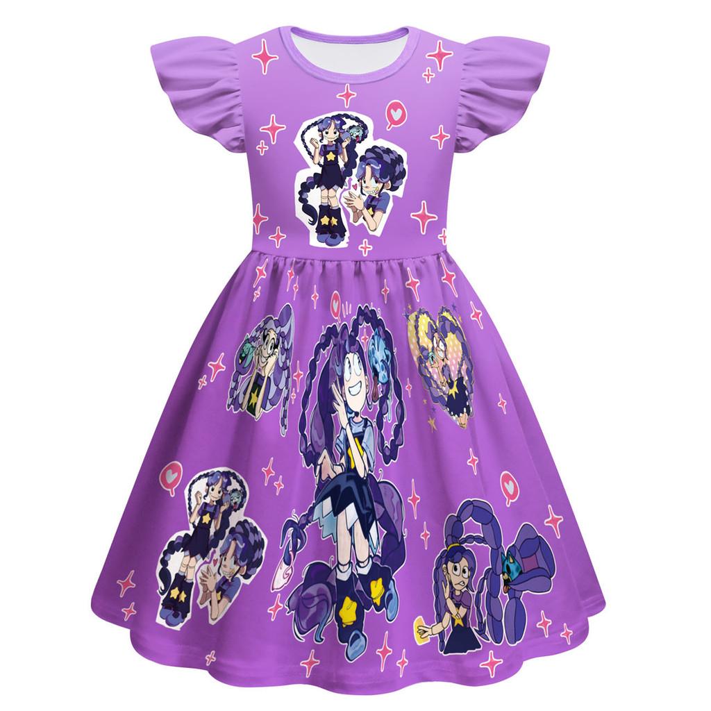 83042 Kids Girls Lily Lovebraids Print Ruffle Sleeves Cartoon Dress 100cm фиолетовый