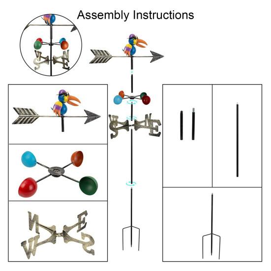 Bunte Windfahne Eisen Eule Heißluftballon Tukan Wetterfahne Außen Windfahne mit Stab für Garten Hof Rasen Dekoration
