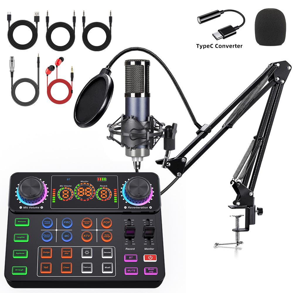 F998 Microphone F11 Podcast & Live Broadcast Set for Mobile & Computer, USB Sound Card Included