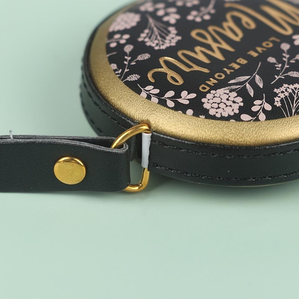 Vintage-Inspired Portable Retractable Tape Measure - Faux Leather Mini with Floral Design, Golden Accents & Measurement Markings