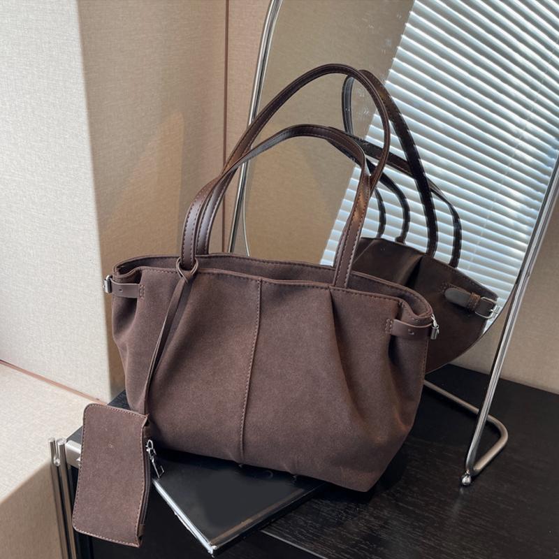 Wildleder-Schultertaschen für Damen Große Wildleder-Tragetaschen Leichte Unterarmtasche Lässige Shopper-Handtasche Uni-Farbe Reise-Beuteltaschen