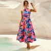 Women's Sexy Standing Neck Sleeveless Printed Dresses Midi Dresses