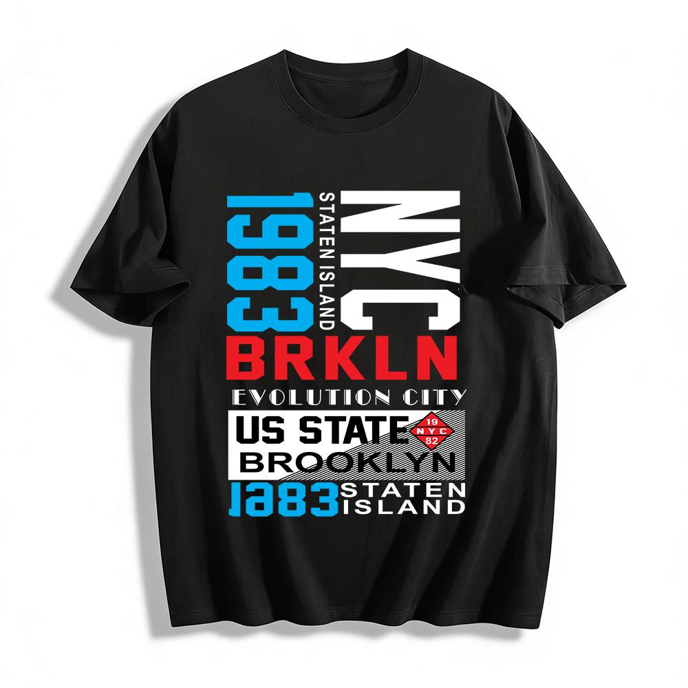 Vintage Brooklyn 1883 Print Unisex Casual Crew Neck Short Sleeve Tee Pure cotton T-shirt XXS