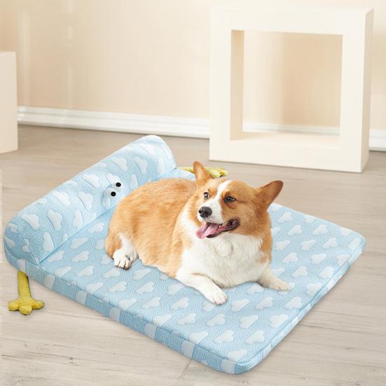 Large Dog Bed Summer Dog Cooling Pad Breathable Ice Silk Cooling Pet Mat Sleeping Sofa Non-Slip Cat Kennel with Memory Foam Pillows