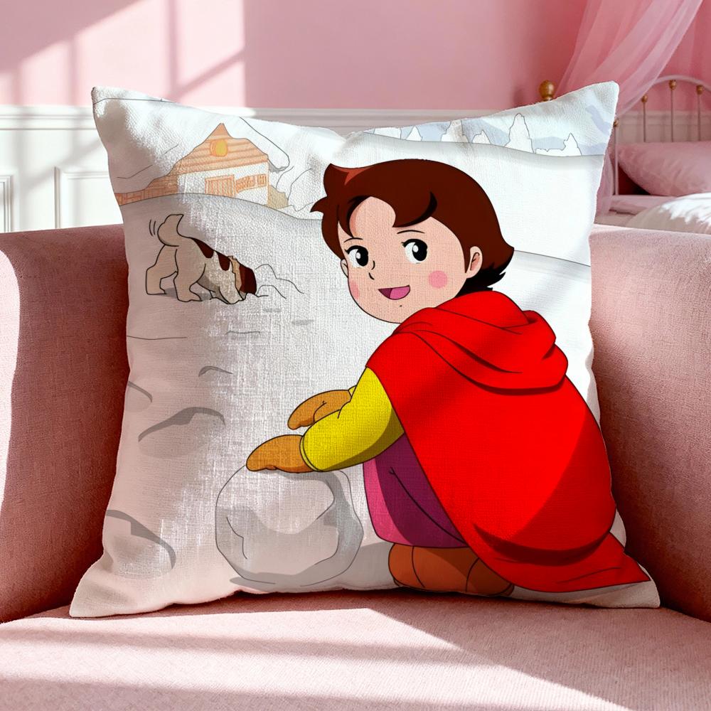 Cartoon Hheidi Girl Of The Alps Cushion Cover Breathable Linen Pillowcase Summer Odorless Eco-Friendly Invisible Zipper Washable