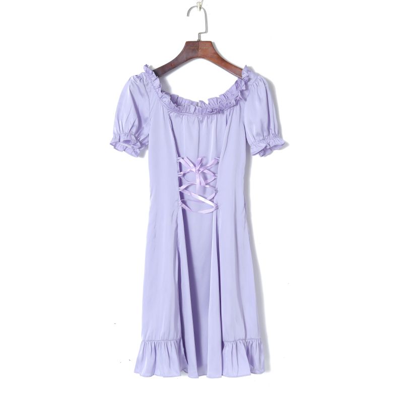 

Women s Fresh Cross Tied Slim Fit Dress Short Sleeve Purple M