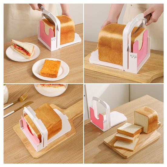 Bread Slicer for Homemade Bread Adjustable Foldable Bread Cutter with Equispaced Slots And Stable Holder Kitchen Gadget for Even Slices Sandwiches