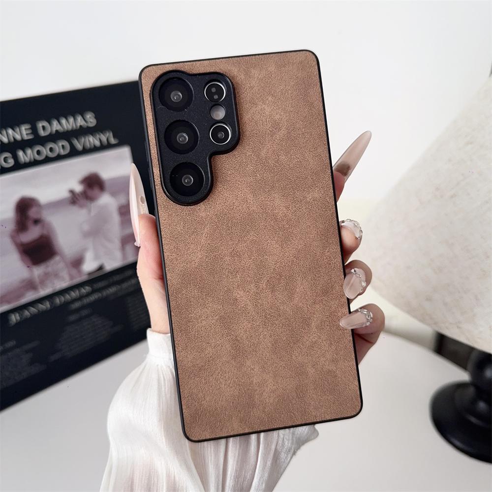 Sheepskin Leather Case Samsung Galaxy S25 S24 S23 S22 Ultra Plus FE S25 Edge Lambskin Shockproof Full Lens Protector Back Cover