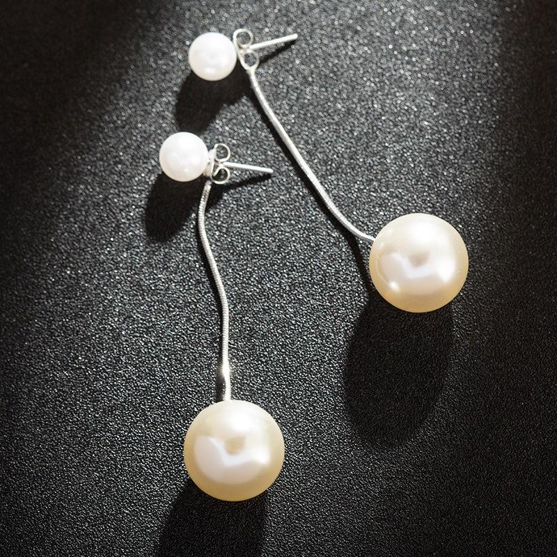 Women's Imitation Pearl Earrings New Elegant Chain Big Pearl Earrings Personality Wild Pendant Long Bride Wedding Earrings