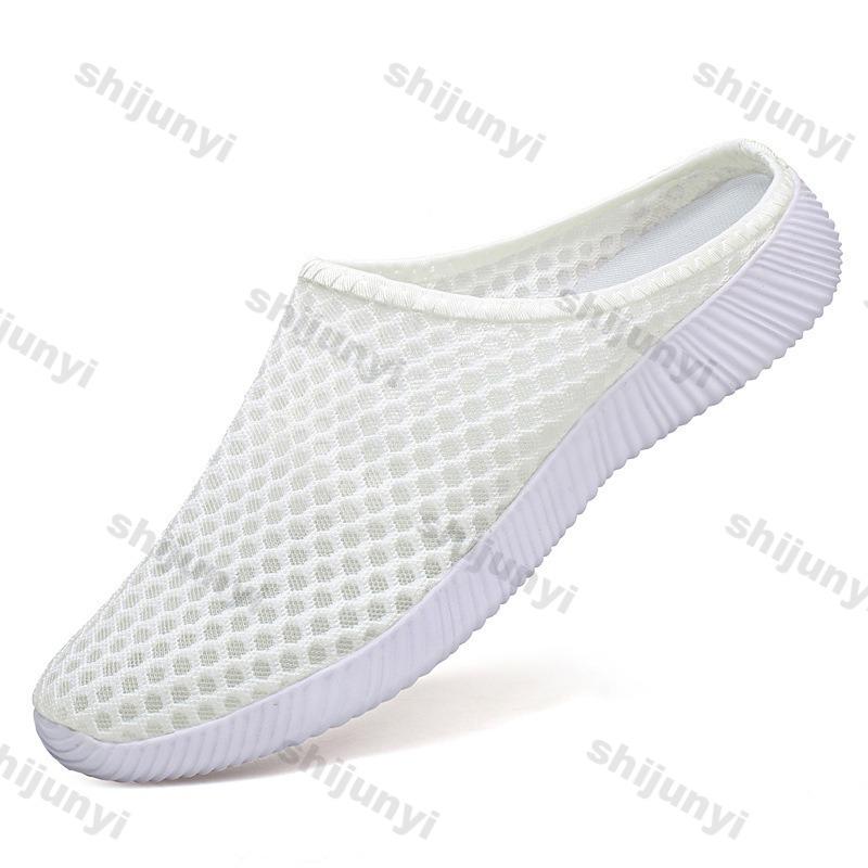 Fashion Couple's Large Size Shoes 2025 Summer Breathable Fly Weave Half Casual Shoes Woman Outdoor Lightweight Slip on Slippers Men