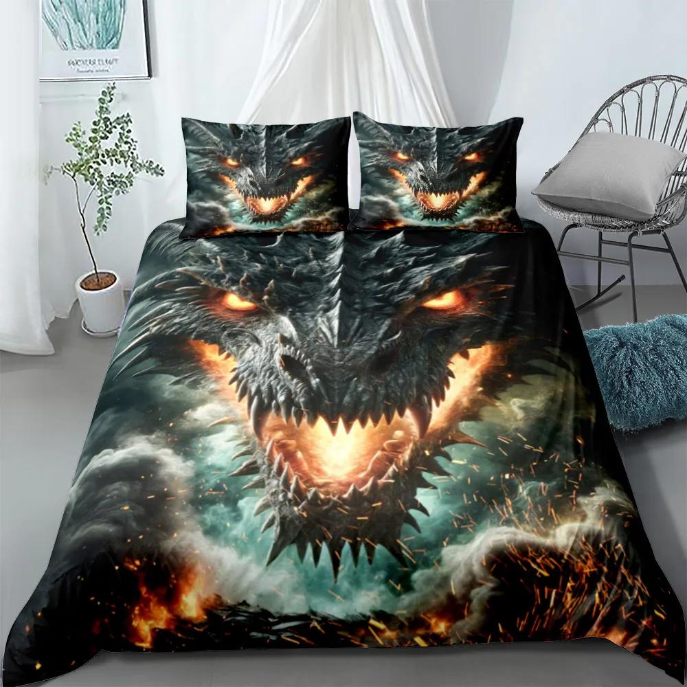 3pcs Chinese Loong Dragon 3D Printed Bedding Set Cozy Soft Set Duvet Cover King Queen Twin Size Birthday Gift Bedroom Decoration