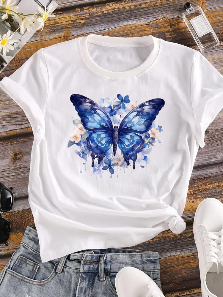 (Asian Size) Watercolor Cute 90s Lady Female Top Printed Women Casual T Shirt Fashion Graphic Short Sleeve T-shirts Tee Clothing