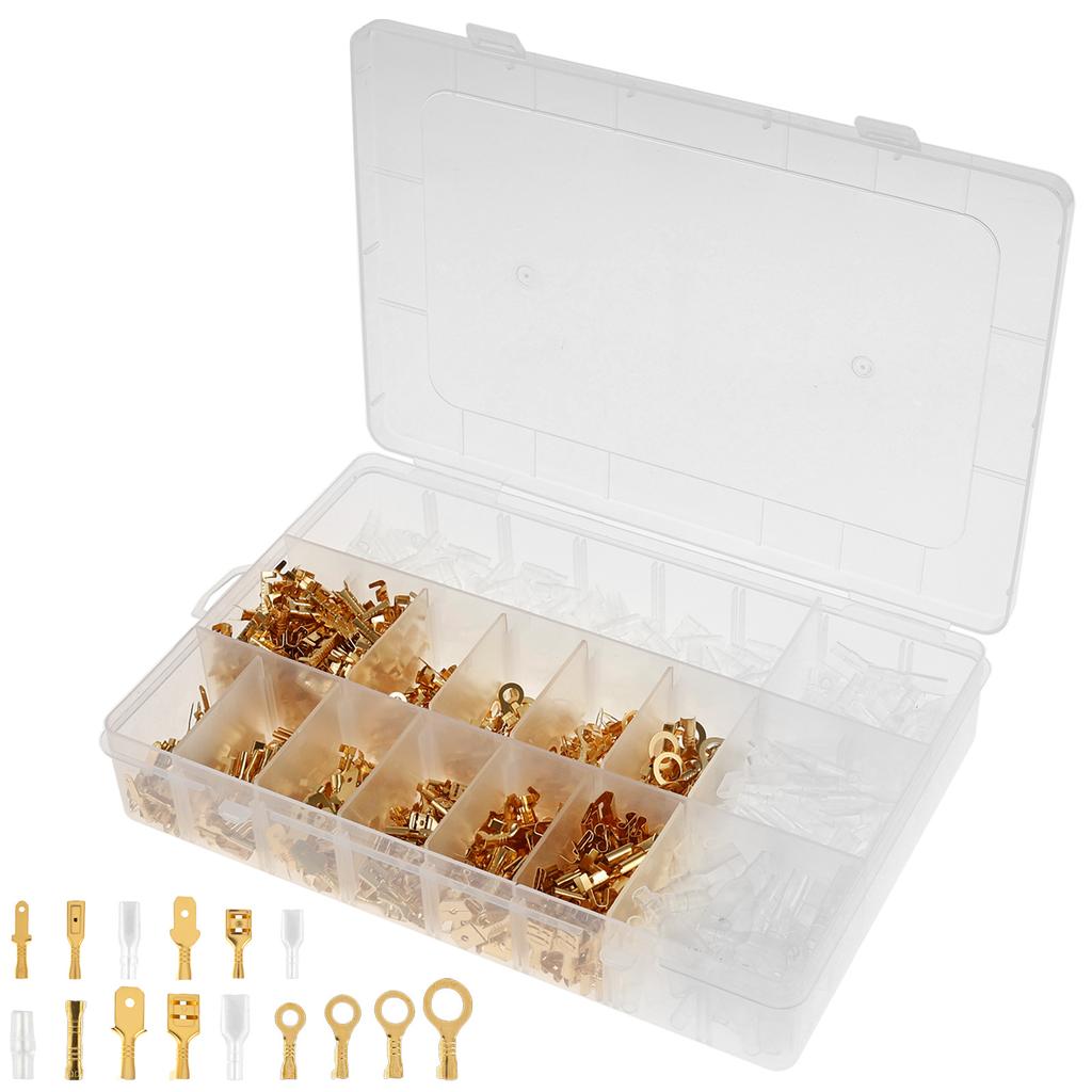 1000Pcs Brass Wire Connector Kit Good Conductivity Cable Terminal Set Excellent Insulation Brass Wire Lug for Car Truck Boat