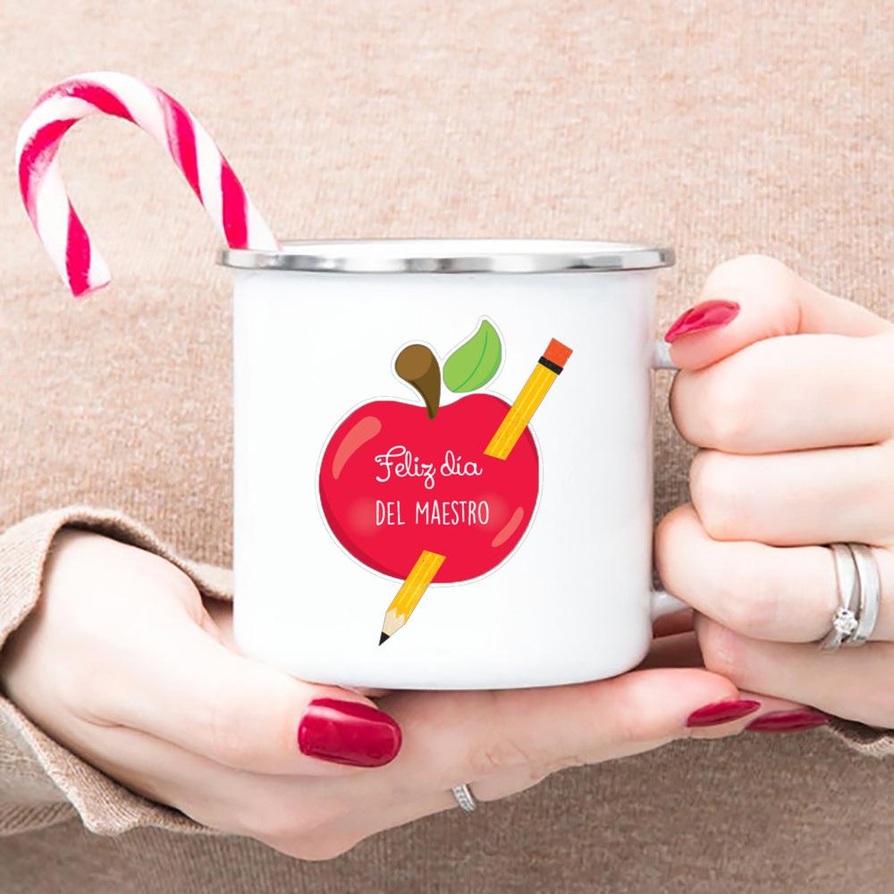 Happy Teachers' Day Best Original and Fun Teachers' Day Gifts Cup Drink Water Coffee Tea Mug White Enamel Printing Handled Cup