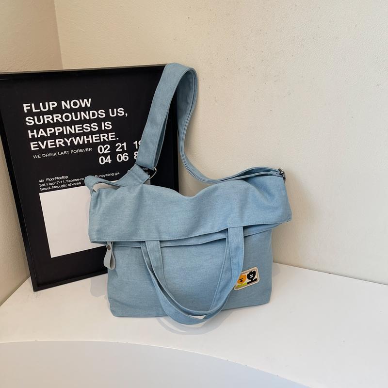 Large Capacity Student Tote Bag Solid Color Shoulder Crossbody Bag