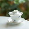 Pure hand-painted Phalaenopsis Ercai cover bowl retro underglaze color household ceramic Kung Fu tea set tea bowl teapot teacup