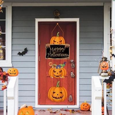 Halloween dýně závěsná cedule strašidelná čarodějnice netopýr koledovat banner přední dveře dekorace párty dekorace