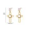 New cross shell hollow pearl earrings niche open stud earrings stainless steel k gold plated
