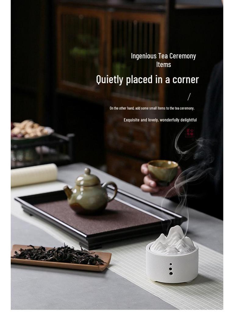 Creative Ceramic Incense Burner: Thousand Li of Rivers and Mountains Design, with Lid for Sticks and Coils, Aromatherapy Home Ornament