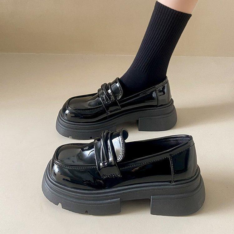 Versatile Black Platform Small Leather Shoes Women's 2025 Autumn New Retro British Style Loafers Women's Mary Jane Single Shoes