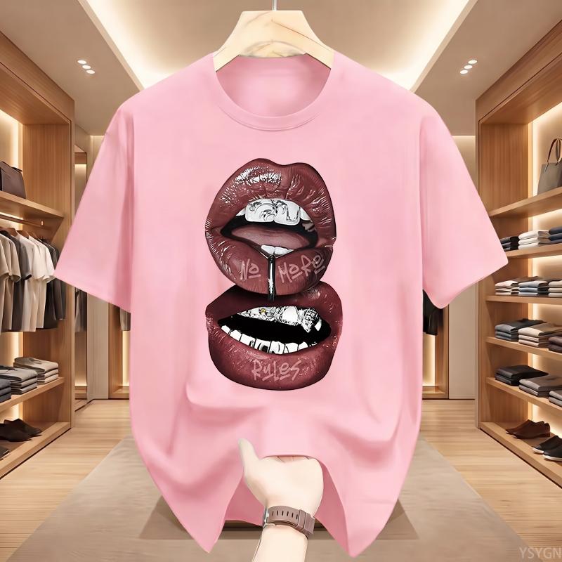 Punk Print Damen Herren T-Shirt Trendige Streetwear Reine Baumwolle Rundhals Oberteil Damen Y2K Lockeres T-Shirt
