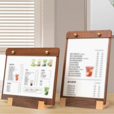 A4/A5 Nussbaumholz Menü-Klemmbrett Rutschfeste Basis Abnehmbarer Tischschildhalter Horizontaler/Vertikaler Menü-Flyer Papierständer
