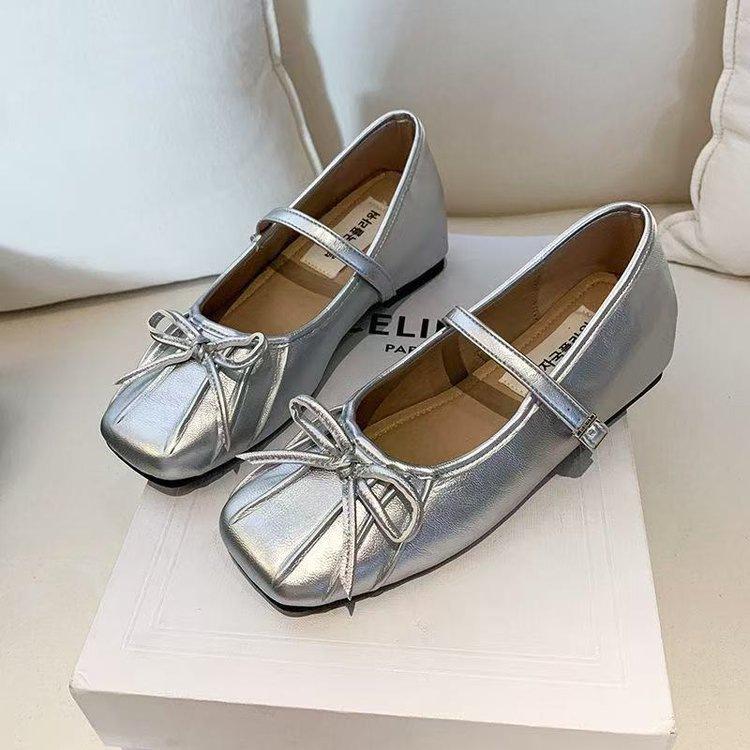 Bow Inner Height Increase Ballet Single Shoes Women's Summer 2025 New Soft Sole Word with Shallow Mouth Evening Mary Jane Shoes