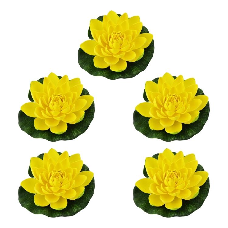5Pcs 17cm Artificial Floating Foam Flower with Lilies Pad Realistic Pond Plant Ornament For Garden Aquariums Decoration