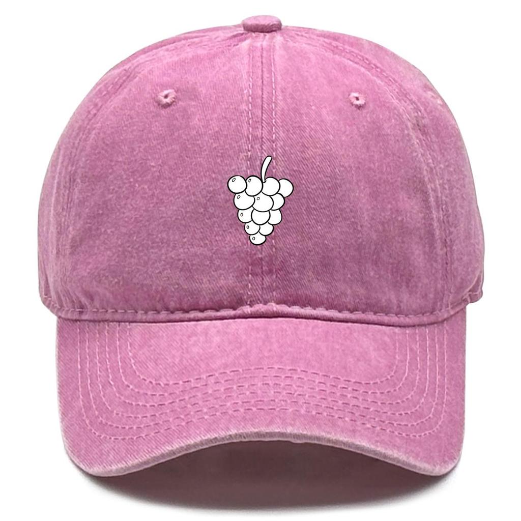 White Grape Print Adjustable Baseball Hat, Fruit Mesh Hat Lightweight Curved Brim Washed Solid Snapback Baseball Cap
